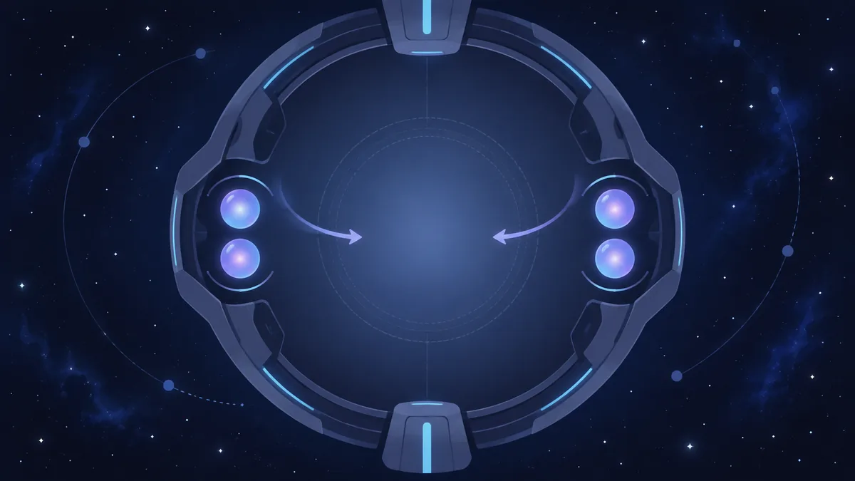 Diagrama ilustrativo de organização com centro livre para perseguir 9.600 pontos em Cosmos Merge